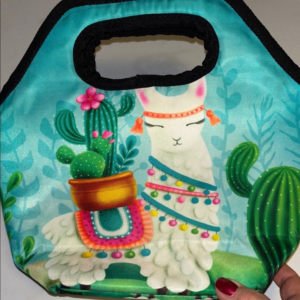 NAANLE LLAMA AND CACTUS INSULATED LUNCH BAG ZIPPER CLOSURE EXCELLENT CONDITION - Picture 2 of 7
